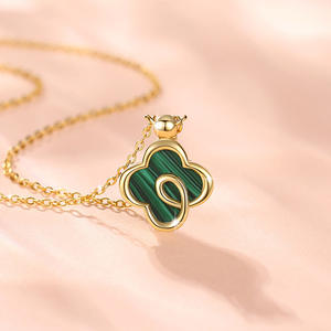 Custom <span class=keywords><strong>Collier</strong></span> 925 nastro gioielli placcato <span class=keywords><strong>oro</strong></span> braccialetto Malachite portafortuna collana di trifoglio set di gioielli per le donne ragazze - Product Image 4