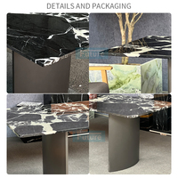 Table à manger et table basse élégante au design moderne, 6 places, en marbre noir Calacatta Viola, plateau rechargeable, avec pieds en métal pour salon