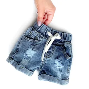 מחיר מפעל מכנסי ג'ינס קצרים לילד מותניים אלסטיים קרעים בהתאמה אישית מכנסי ג'ינס קצרים לתינוק מכנסי ג'ינס קצרים בגדי ילדים
