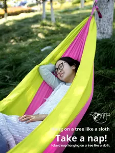 एंटी-रोलोवर वसंत धागा कैनवास हैममॉक गुलाबी/पीले रंग-ब्लॉक कारखाने स्विंग आउटडोर शिविर पोर्टेबल - Product Image 3