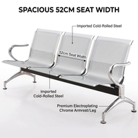 Chaise d'attente 3 places pour espaces publics, structure en acier laminé à froid perforé chromé, pour cliniques et aéroports, approvisionnement direct usine