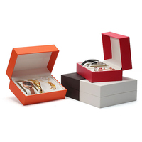 Boîte à montre en cuir haut de gamme avec logo personnalisé, couvercle rabattable, simple et luxueuse, en papier, pour couple, étui de rangement pour montres, emballage de luxe, cadeau de bijoux