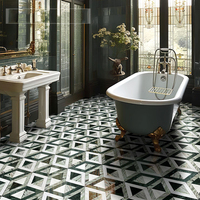 Carreaux de mosaïque en marbre pour parquet en pierre découpée au jet d'eau 300x300mm, épaisseur 10mm, finition brillante, pour décoration intérieure, sol de villa/cuisine blanc/vert