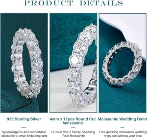 Anillo de Eternidad de Moissanita, Anillo de Boda, Anillo de Moissanita Redonda Creada en Laboratorio, Anillos Apilables para Aniversario y Compromiso - Product Image 3