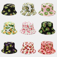 Groothandel Zomer Reversibele Bucket Hats Unisex Digitaal Geprint Polyester Fruitpatroon Buitenreizen Wandel Vissershoed