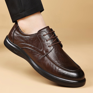 Chaussures en cuir pour hommes, noires, à lacets, pour le bureau, décontractées, à talon plat, style britannique, pour jeunes de 18 à 40 ans - Product Image 2
