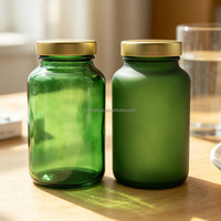 Bouteille en verre de luxe personnalisée de 250 ml (8 oz, 200 cc) vert mat pour vitamines, gommes, pilules, suppléments, huile de poisson, capsules