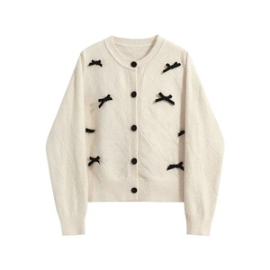 Áo len nữ thu đông dệt kim tay dài cổ tròn nơ chất lượng cao, áo cardigan nữ dệt kim cài nút - Product Image 3