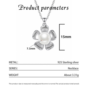 Collier pendentif en cuivre avec fleur à cinq pétales et perle d'eau douce, bijou floral minimaliste en métal massif pour femme - Product Image 6
