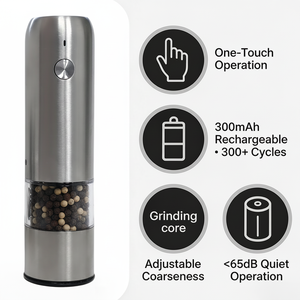 Ensemble de Mini Moulins à Poivre et à Sel Électriques Minimalistes Portatifs en Acier Inoxydable Raffiné avec Support Élégant en Bois - Product Image 2