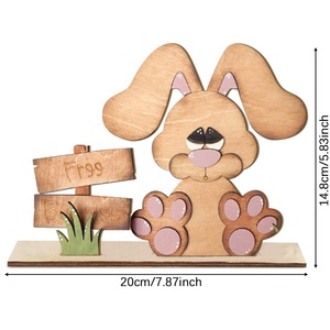 Ornements de Pâques en bois mignons, lapin malvoyant, décoration de bureau, vente en gros - Product Image 3