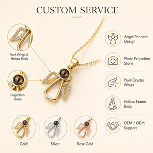 Collier Pendentif <span class=keywords><strong>Ange</strong></span> à Projection, Plaqué Or, Ailes en Zircon, Photo Cachée, Charme Commémoratif <span class=keywords><strong>Gardien</strong></span>, Cadeau pour Femme - Product Image 2