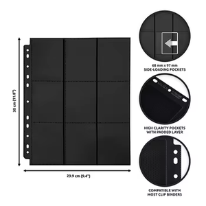Pochettes d'album noires à 6 anneaux Pages à 9 poches avec fermeture à clip Matériau PP en plastique imprimable - Product Image 5