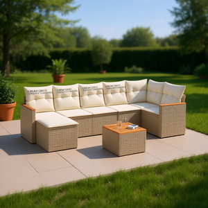 Ensemble de canapés de jardin en rotin crème avec coussins en mousse haute densité, mobilier d'extérieur au design contemporain, résistant à l'eau et aux UV - Product Image 2