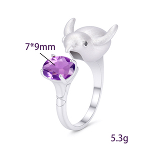 8 Anillos Abiertos Vintage de Plata de Ley 925 Bañados en Oro con Piedra Natural Ovalada de 7*9mm, Diseño de Pingüino Animal Cepillado, Lindos para Niñas - Product Image 6
