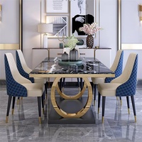 Ensemble de table à manger rectangulaire de style nordique moderne - Table de luxe avec plateau en marbre, meubles élégants pour salle à manger en vente
