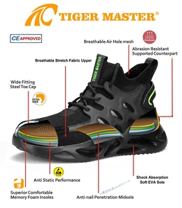 Chaussures <span class=keywords><strong>de</strong></span> <span class=keywords><strong>sécurité</strong></span> OEM montantes noires confortables et tendance, anti-perforation, avec embout en acier, semelle EVA souple antidérapante, légères pour hommes - Product Image 4