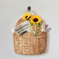 Panier suspendu en osier tressé en forme d'éventail avec motif de jacinthe, fait main, pour rangement mural