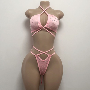 Conjunto de leotardo de dos piezas de spandex con top de tubo y pedrería para mujer, lencería sexy para baile de salón - Product Image 3