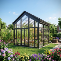 Véranda moderne en aluminium 4 saisons avec toit à pignon, verre double vitrage, solarium et serre