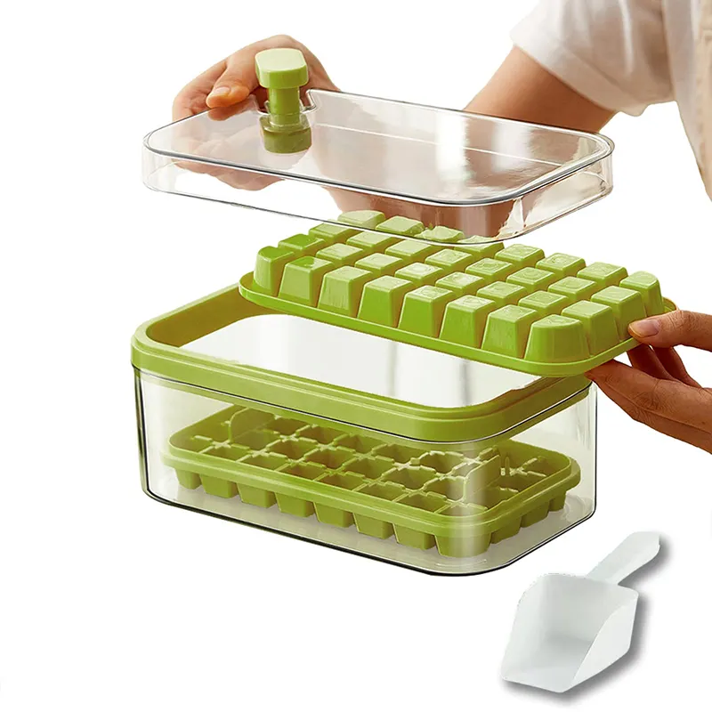 Plastic 2 Ice Cube Tray Mold And 1 Ice Bucket Box One Click Ice Cube Tray Round Tray With Container