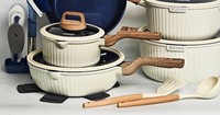 Ensemble de batterie de cuisine antiadhésive en granit moderne de 20 pièces, comprenant une casserole de 28 cm et sept outils de nettoyage, spatule en silicone, exclusivement pour le commerce B2B mondial