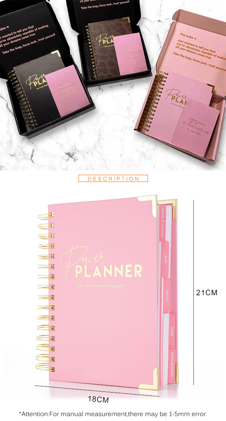 Custom Logo Pink Spiral Weekly Mo<i></i>nthly Goal Dairy Event Journal Planner Agenda Notebook For Girl
