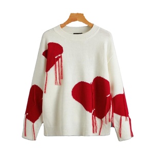 <span class=keywords><strong>Pull</strong></span> blanc à col rond avec franges, motif cœur tendance, prix <span class=keywords><strong>de</strong></span> gros, pour femmes modestes – Nouvelle collection - Product Image 1