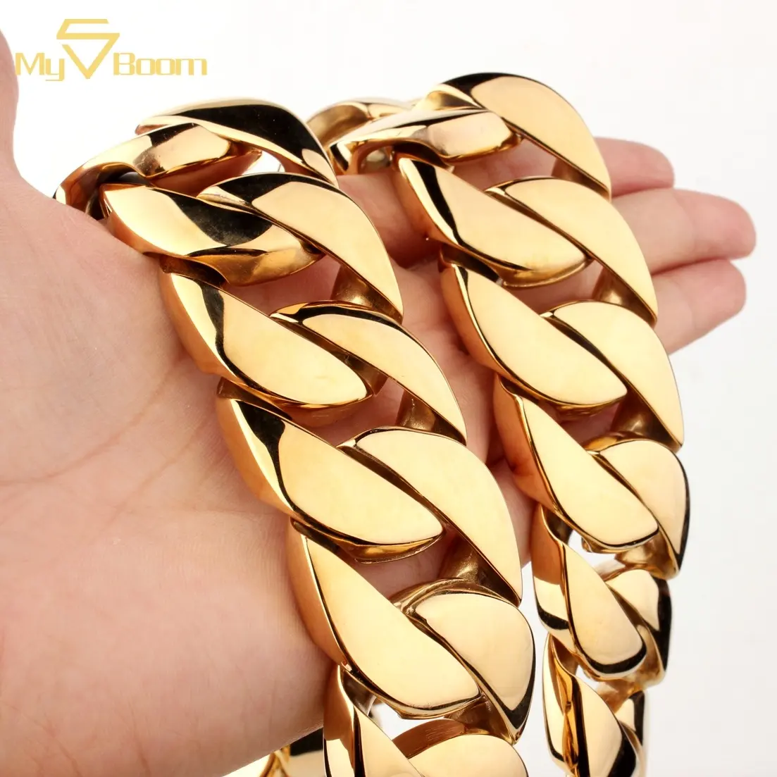 32/23mm Width Super Big Stainless Steel Cuban Chain Faucet Button Hip Hop Fashion Jewelry 18K Gold Color Cuban Link Necklace