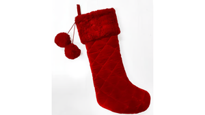 Holiday Living Red Pompom Big Quilted Faux Fur Cuff Holiday Season Decor Calcetín de Navidad en blanco - Product Image 5