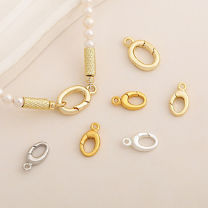 Fermoir ovale plaqué or 18 carats en cuivre pour la fabrication de colliers, accessoires DIY de forme ronde, boucle de connexion - Product Image 1