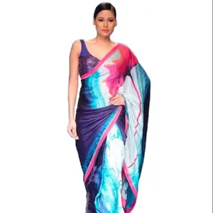 Saree Màu Trắng Và Đỏ Sang Trọng Nhập Khẩu Cao Cấp Tùy Chỉnh Với Áo Cánh Thiết Kế Bằng Nhung Cotton Cho Chức Năng Đặc Biệt