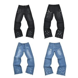 <span class=keywords><strong>Jeans</strong></span> en denim <span class=keywords><strong>pour</strong></span> hommes, coupe droite ample, taille boutonnée, délavé et déchiré, style évasé, prix usine, faible MOQ - Product Image 2