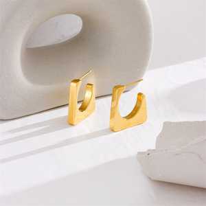 Geometric <b>Stud</b> Earrings Gold Irregular <b>Titanium</b> Steel Unisex Fashion Jewelry - Product Image 4