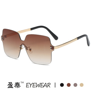 Eyewear Frameless Sunglasses Blue Gradient Lens UV400 Women's Fashionable Sunshades Gold Metal <b>Frame</b> - Product Image 4