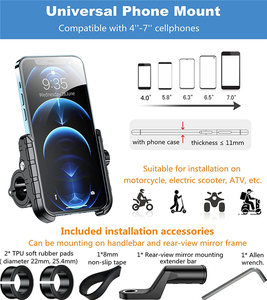 Soporte Giratorio 360° para Teléfono de Motocicleta, Impermeable, con Cargador USB, Soporte para Manillar de Aleación de Aluminio - Product Image 5