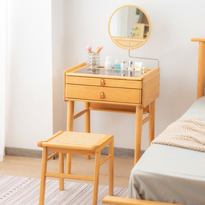 Modern Beech Wood <b>Dressing</b> <b>Table</b> <b>With</b> Mirror And <b>Storage</b> Drawers For Bedroom Makeup Vanity - Product Image 1