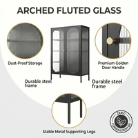 Vitrine haute à double arche en verre cannelé, armoire verticale en métal noir pour trophées et dossiers, idéale pour la réception de bureau