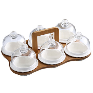 Plato de Cerámica Nórdico Creativo con Compartimentos para Frutos Secos, Frutas y Postres, Bandeja de Bambú con Tapa de Vidrio (CON TAPA) para Bodas, Fiestas en Casa - Product Image 5