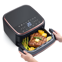 Friteuse à air intelligente 8-en-1 de 6 L, format familial extra-large, convient aux pizzas de 30 cm, technologie de chauffage double, fenêtre et lumière, compatible lave-vaisselle
