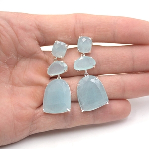 Boucles d'oreilles en cristal naturel 3 pierres Œil de chat Quartz rose Améthyste Boucles d'oreilles plaquées or argent Boucles d'oreilles à clous Bijoux en pierres précieuses Femmes - Product Image 6