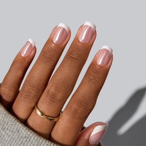 Faux ongles carrés courts faits à la main avec colle, vente en gros, pointe française vernie, gel souple, fournitures d'ongles artificiels à presser en vrac - Product Image 1