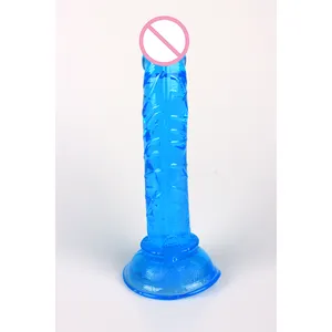 La migliore vendita Big Soft Clear Silicone Blue Dildo Strap artificiale realistico femminile Fit giocattolo adulto femminile