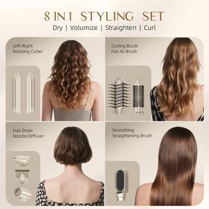 Sèche-cheveux à grande vitesse Brosse Ions négatifs Sèche-cheveux Auto Bigoudis Peigne à air chaud Ensemble 8 en 1 Multi Styler - Product Image 6