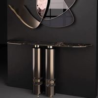 Tables consoles extensibles modernes de luxe pour entrée, salon, couloir, avec cadre en acier inoxydable doré et plateau en marbre, pour hôtel, maison, villa