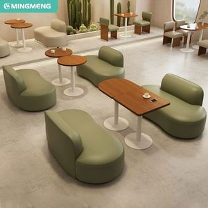 Ensemble de canapés en cuir modernes et minimalistes Sièges de cabine d'angle en bois pour meubles de restaurant et café - Product Image 4