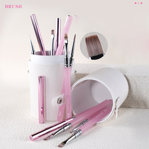 Pinceaux de manucure professionnels à manche en acrylique rose transparent avec logo personnalisé, pour nail art, liner, gel de construction et peinture One Stroke, tailles 6mm, 9mm, 12mm - Product Image 4