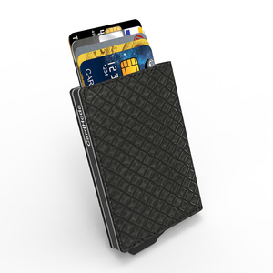 CardHoda Aluminum Card Holder Black Quilted RFID Blocking Fold Closure Minimalist <b>Wallet</b> Short Geometric Pattern Unisex - Product Image 5