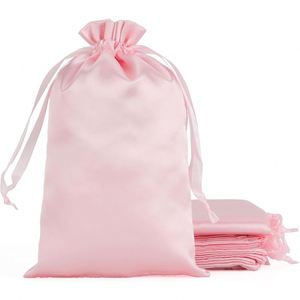 Pochette en tissu de soie rose luxueuse et douce pour parfum, emballage cadeau, sac à cordon en satin anti-poussière pour bijoux, avec logo personnalisé imprimé - Product Image 1