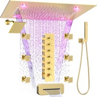 Système de Douche Double Homedec 20 Pouces 2-en-1 Pluie/Cascade, Ensemble Robinet en Laiton Brossé Or et Acier Inoxydable avec Douchette à Main